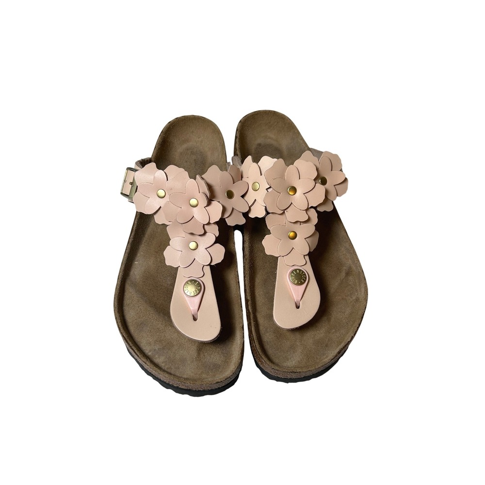 Birkenstock Gizeh Flower Sandals Women's 37 6.5 Pink Leather Thong Floral Shoes